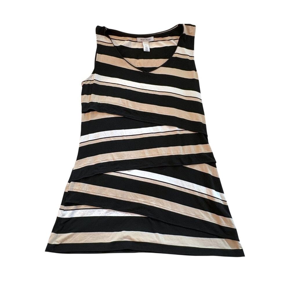 WHBM Sleeveless Top - Long Style - Black & Cream Stripe - Size Large
